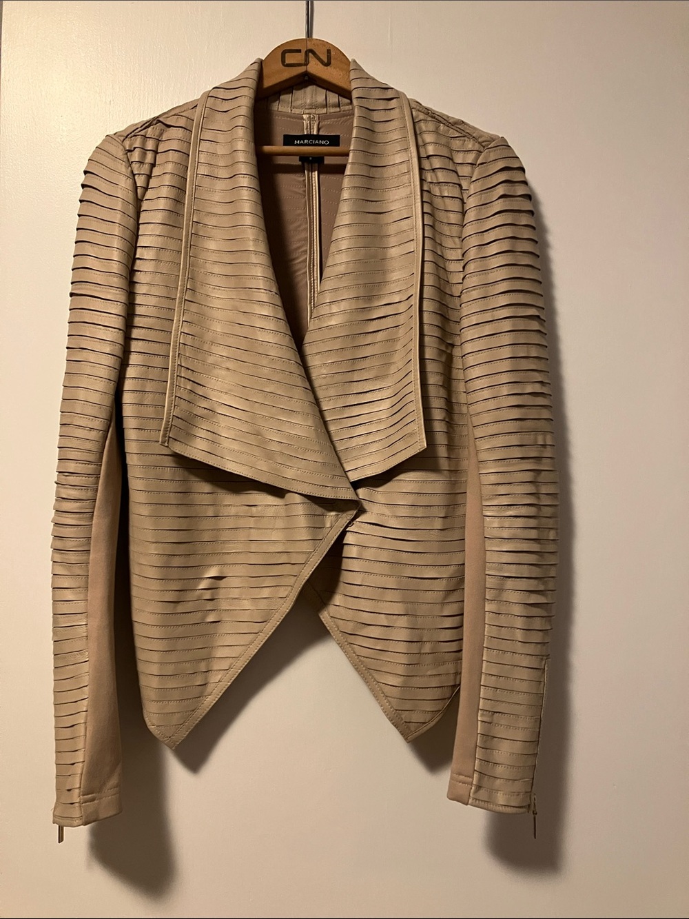 Marciano Cream Ribbed Draped Leather Jacket